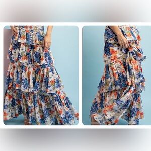 Blue floral modest maxi skirt Small New
